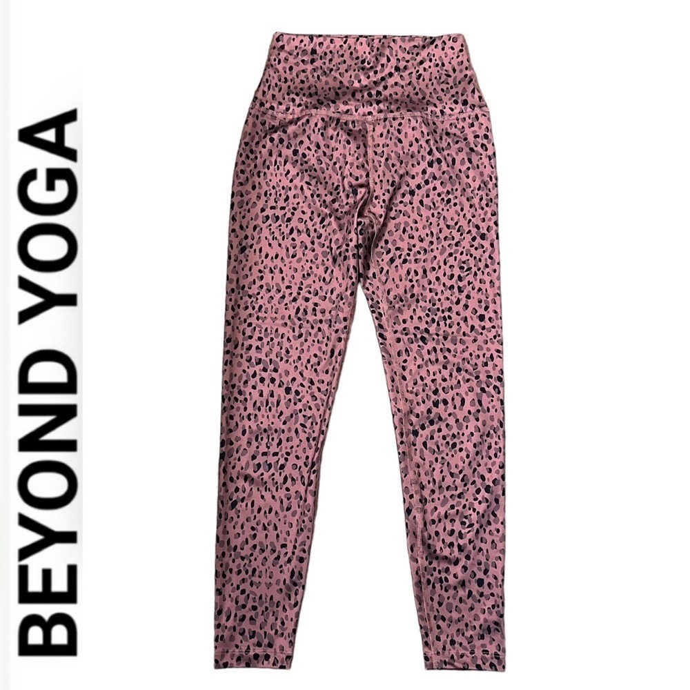 Beyond Yoga Pink Black Leopard Print High Waisted Activewear Leggings Womens